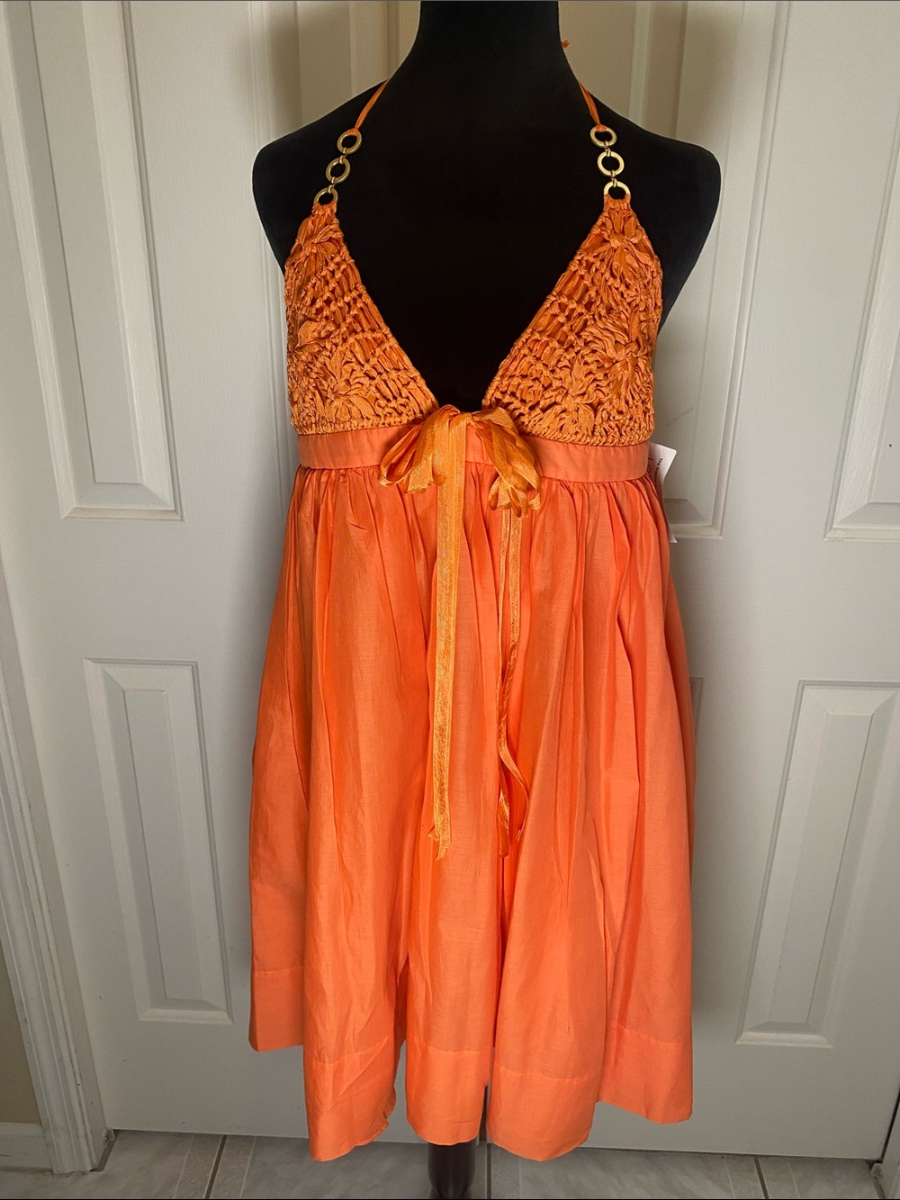 Nicole Miller Studio Orange Halter Sundress